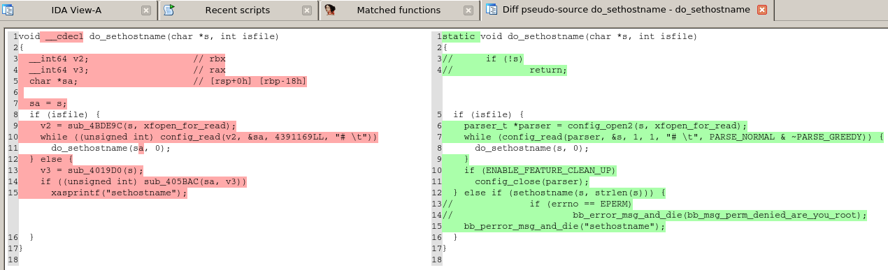 A match between the source code and the binary Busybox function do_sethostname().